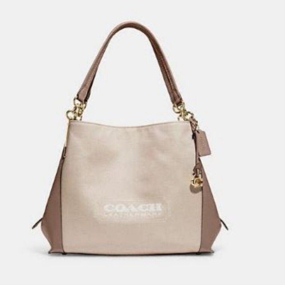 COACH Badge Dalton 31 jacquard and leather shoulder bag - Chalk/ Taupe